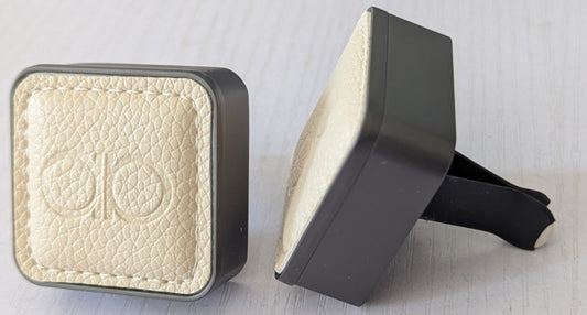 NEW Car Diffuser Cream Leather with Steel Grey Metal Zinc Alloy-Car Diffuser-Angel Aromatics
