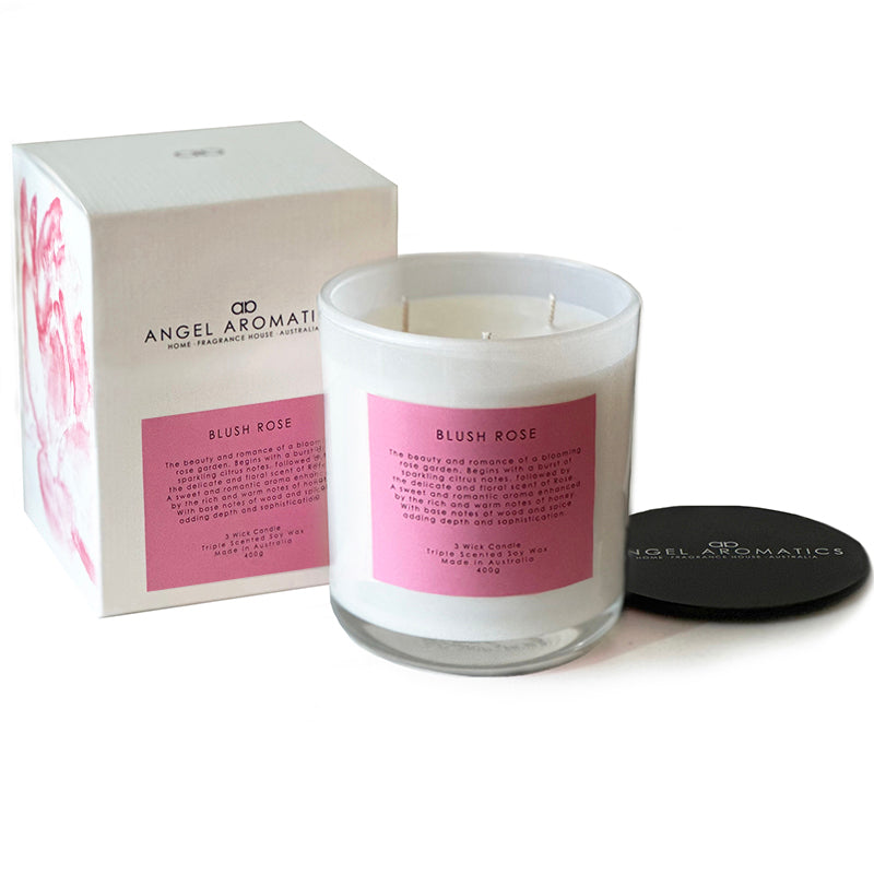 3 Wick Scented Candles - Blush Rose-scented candles-Angel Aromatics