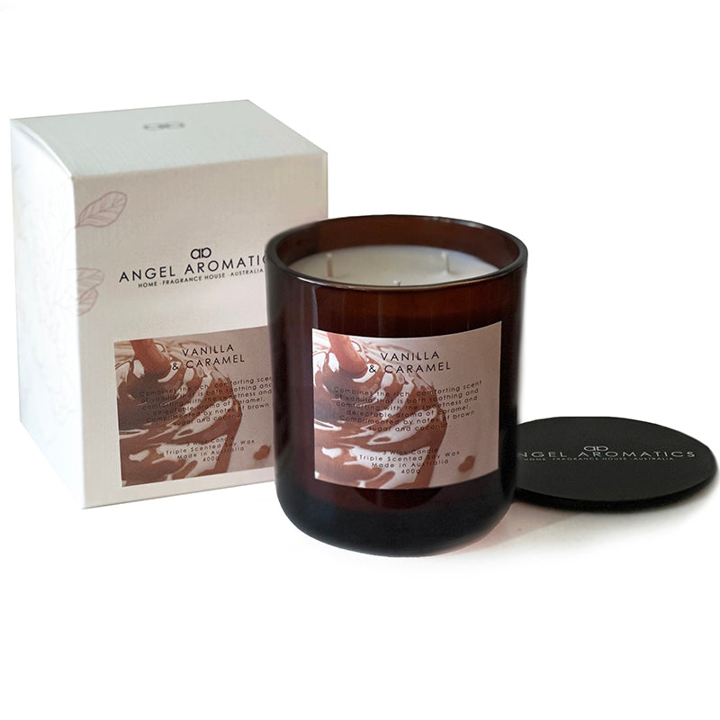 3 Wick Large Scented Candles - Vanilla and Caramel-scented candles-Angel Aromatics