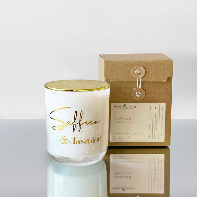 Saffron & Jasmine Soy Candle - (Baccarat Rouge 540 Dupe)-candles-Angel Aromatics