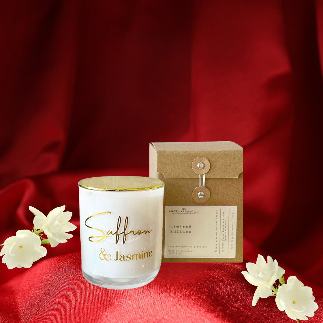 Saffron & Jasmine Soy Candle - (Baccarat Rouge 540 Dupe)-candles-Angel Aromatics