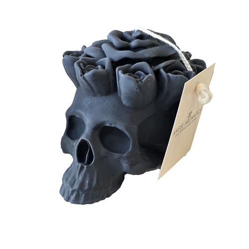 Day of the Dead Skull with Flowers Black 170g-Halloween Candles-Angel Aromatics