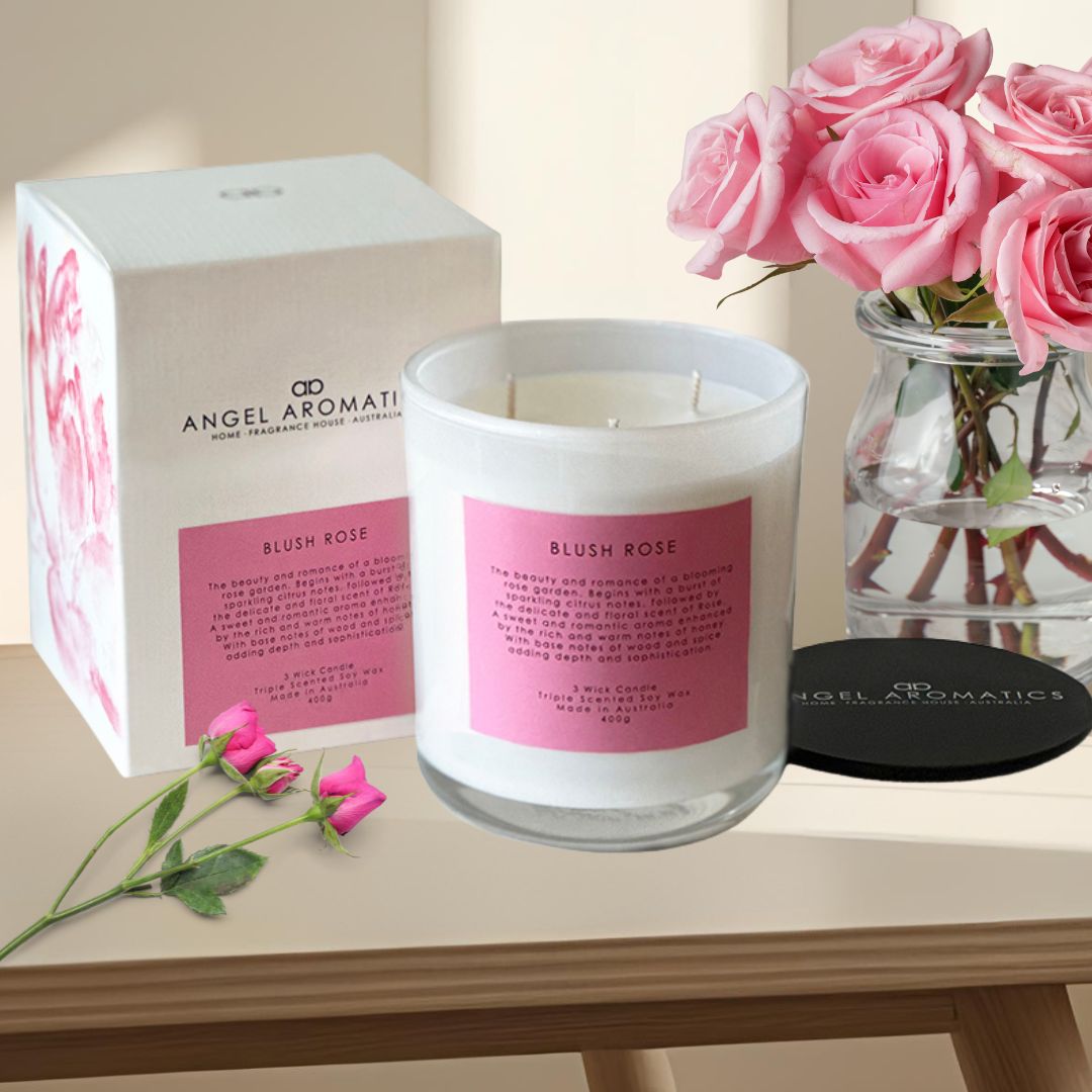 3 Wick Scented Candles - Blush Rose-scented candles-Angel Aromatics