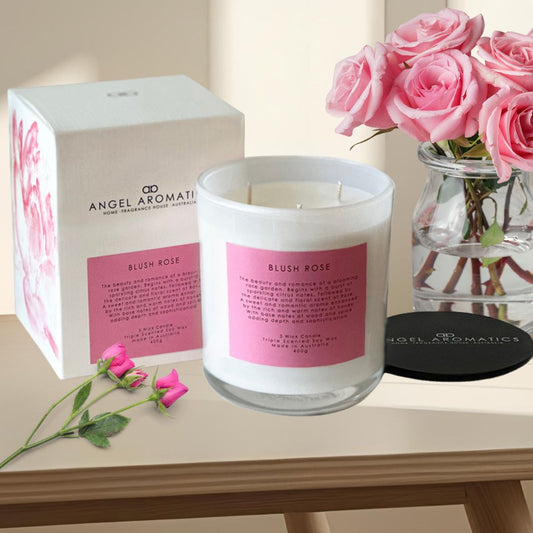 3 Wick Scented Candles - Blush Rose-scented candles-Angel Aromatics