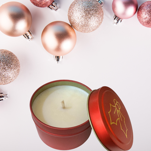 Mini Red Tin Candle 110g - Christmas Pudding-Angel Aromatics