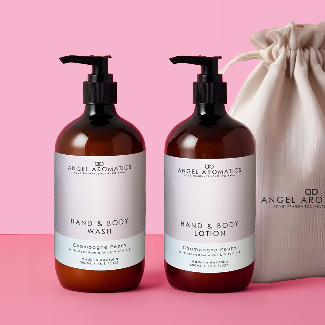 Hand and Body Wash + Lotion 2 x 500ml - Champagne Peony Gift Set-Hand and Body Gift Set-Angel Aromatics