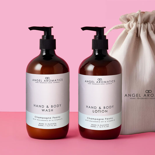 Hand and Body Wash + Lotion 2 x 500ml - Champagne Peony Gift Set-Hand and Body Gift Set-Angel Aromatics