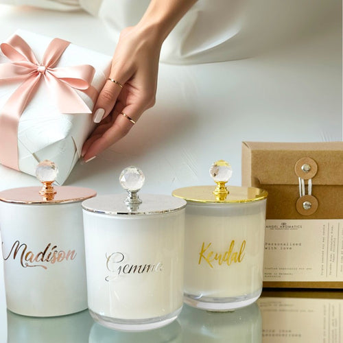 Personalised Candle with Crystal Knob 270g-Candles-Angel Aromatics