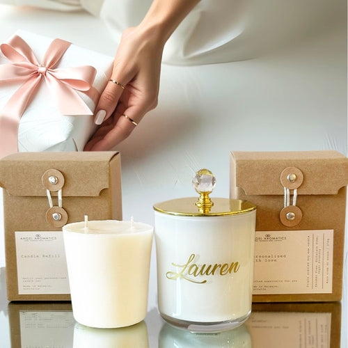 Personalised Candle with Crystal Knob 270g with Candle Refill-Candles-Angel Aromatics
