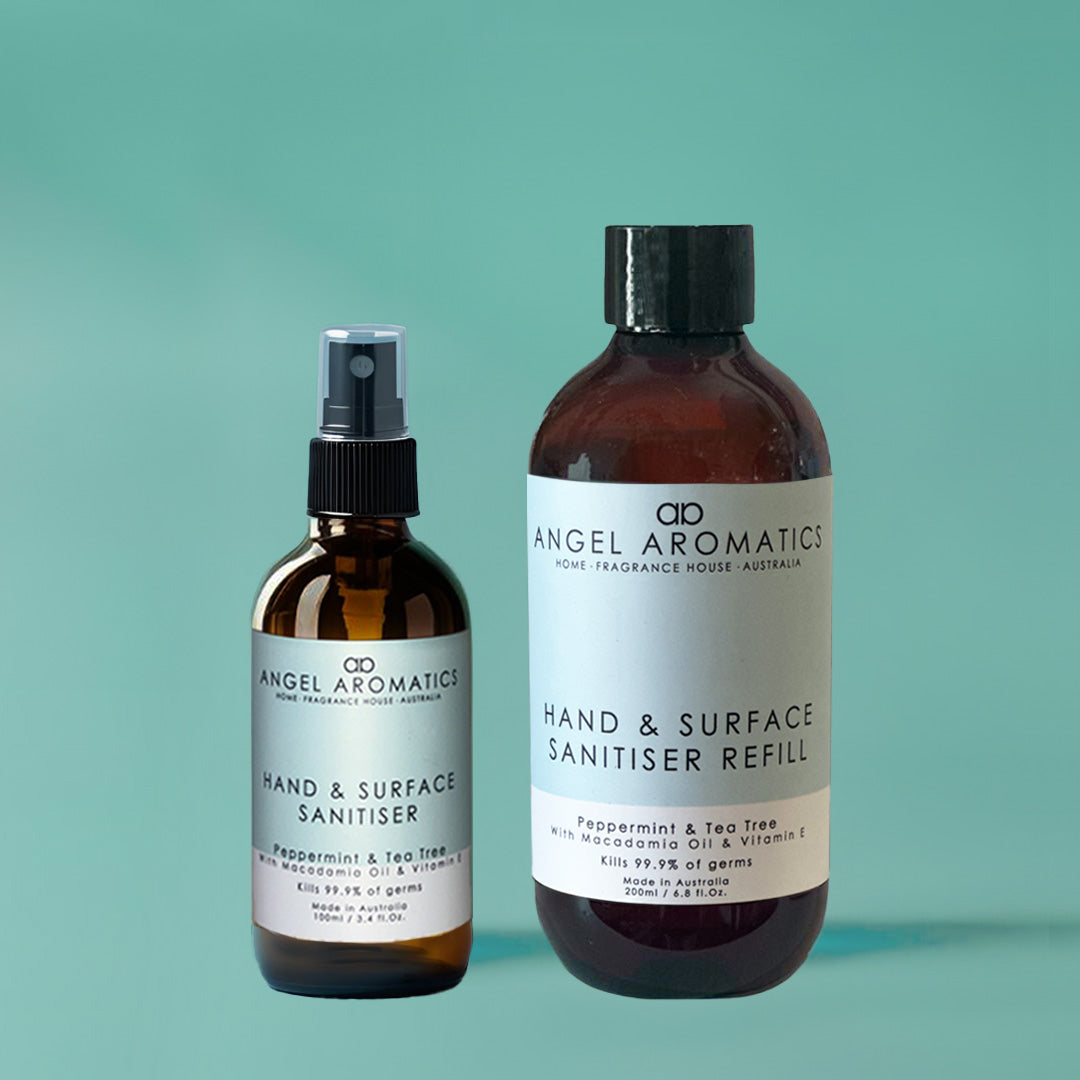 Hand and Surface Sanitiser Spray and Refill Pack - Peppermint & Tea Tree-hand sanitiser-Angel Aromatics