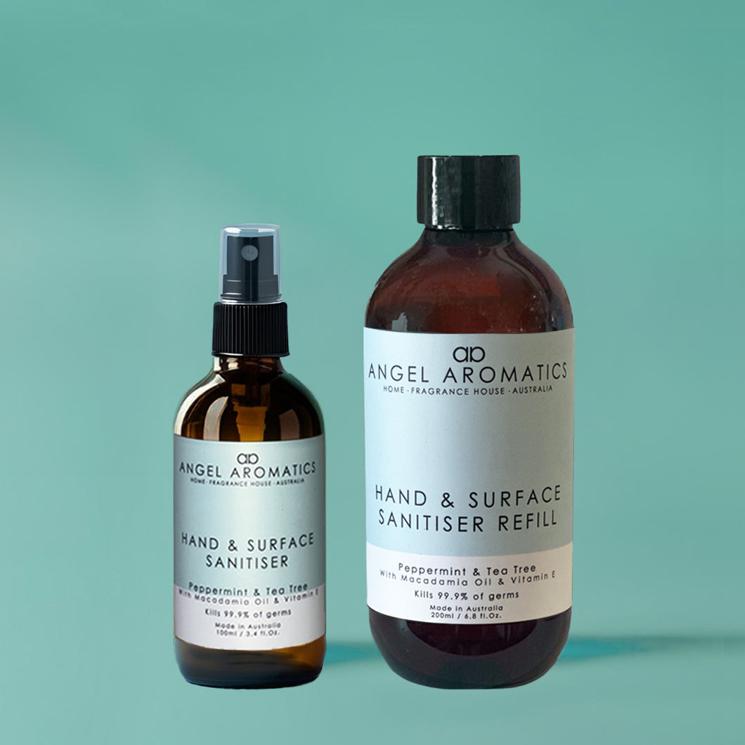 Hand and Surface Sanitiser Spray and Refill Pack - Peppermint & Tea Tree-hand sanitiser-Angel Aromatics