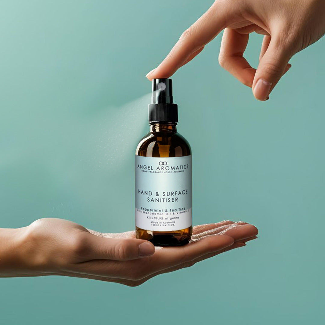 Hand and Surface Sanitiser Spray 100ml - Peppermint & Tea Tree Oil-hand sanitiser-Angel Aromatics