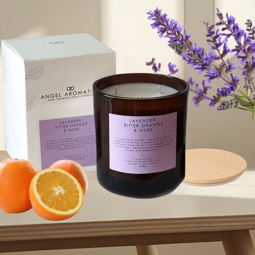 3 Wick Large Scented Candles - Lavender, Bitter Orange and Musk-scented candles-Angel Aromatics