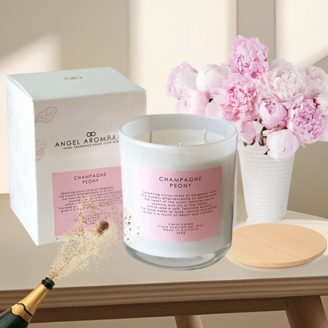 3 Wick Large Scented Candles - Champagne Peony-scented candles-Angel Aromatics