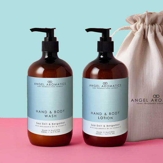 Hand and Body Wash + Lotion 2 x 500ml - Sea Salt and Bergamot Gift Set-Hand and Body Gift Set-Angel Aromatics