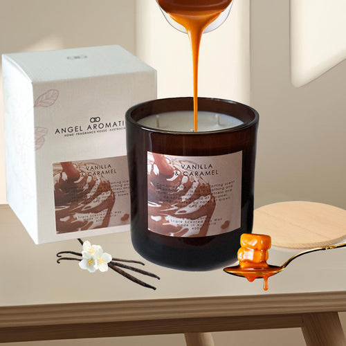 3 Wick Large Scented Candles - Vanilla and Caramel-scented candles-Angel Aromatics