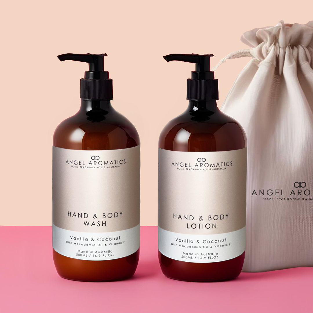 Hand and Body Wash + Lotion 2 x 500ml - Vanilla and Coconut Gift Set-Hand and Body Lotion-Angel Aromatics
