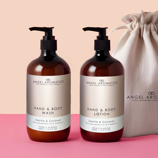 Hand and Body Wash + Lotion 2 x 500ml - Vanilla and Coconut Gift Set-Hand and Body Lotion-Angel Aromatics