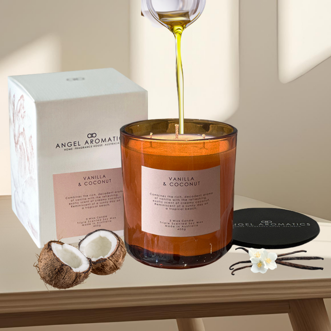 3 Wick Large Scented Candles - Vanilla Coconut-scented candles-Angel Aromatics