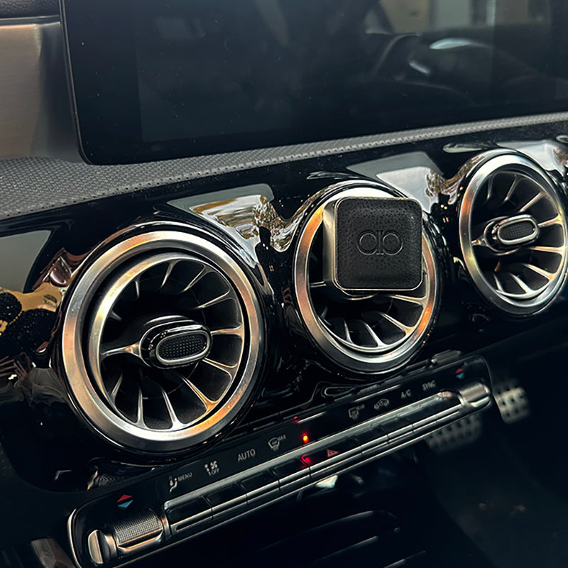 Father's Day Car Diffuser Black Leather with Brushed Silver Zinc Alloy-Car Diffuser-Angel Aromatics