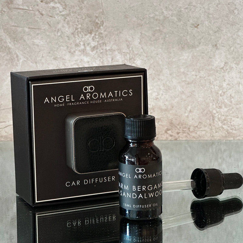 Father's Day Car Diffuser Black Leather with Brushed Silver Zinc Alloy-Car Diffuser-Angel Aromatics