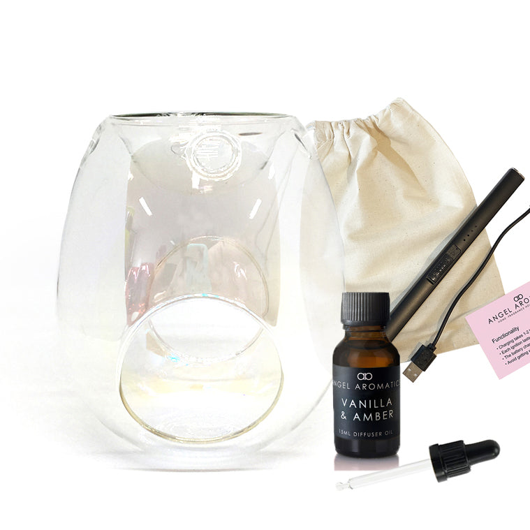 Glass Oil Burner with 15ml Oil and Rechargeable Lighter-Oils-Angel Aromatics