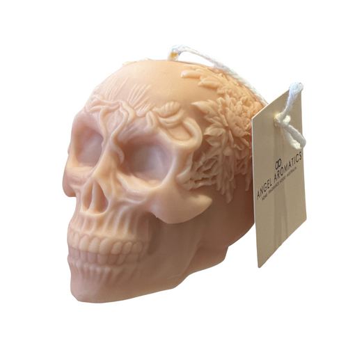 Day of the Dead Skull with Flowers in Nude 170g-Halloween Candles-Angel Aromatics
