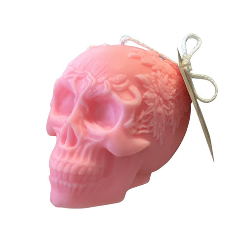 Day of the Dead Skull with Flowers Pink 170g-Halloween Candles-Angel Aromatics