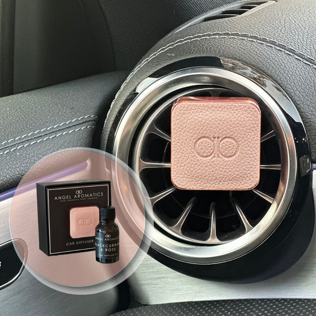 Car Diffuser Pink Leather With Rose Gold Zinc Alloy-Car Diffuser-Angel Aromatics
