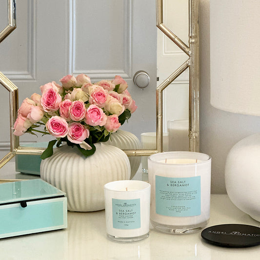 3 Wick Large Scented Candles - Sea Salt and Bergamot-scented candles-Angel Aromatics