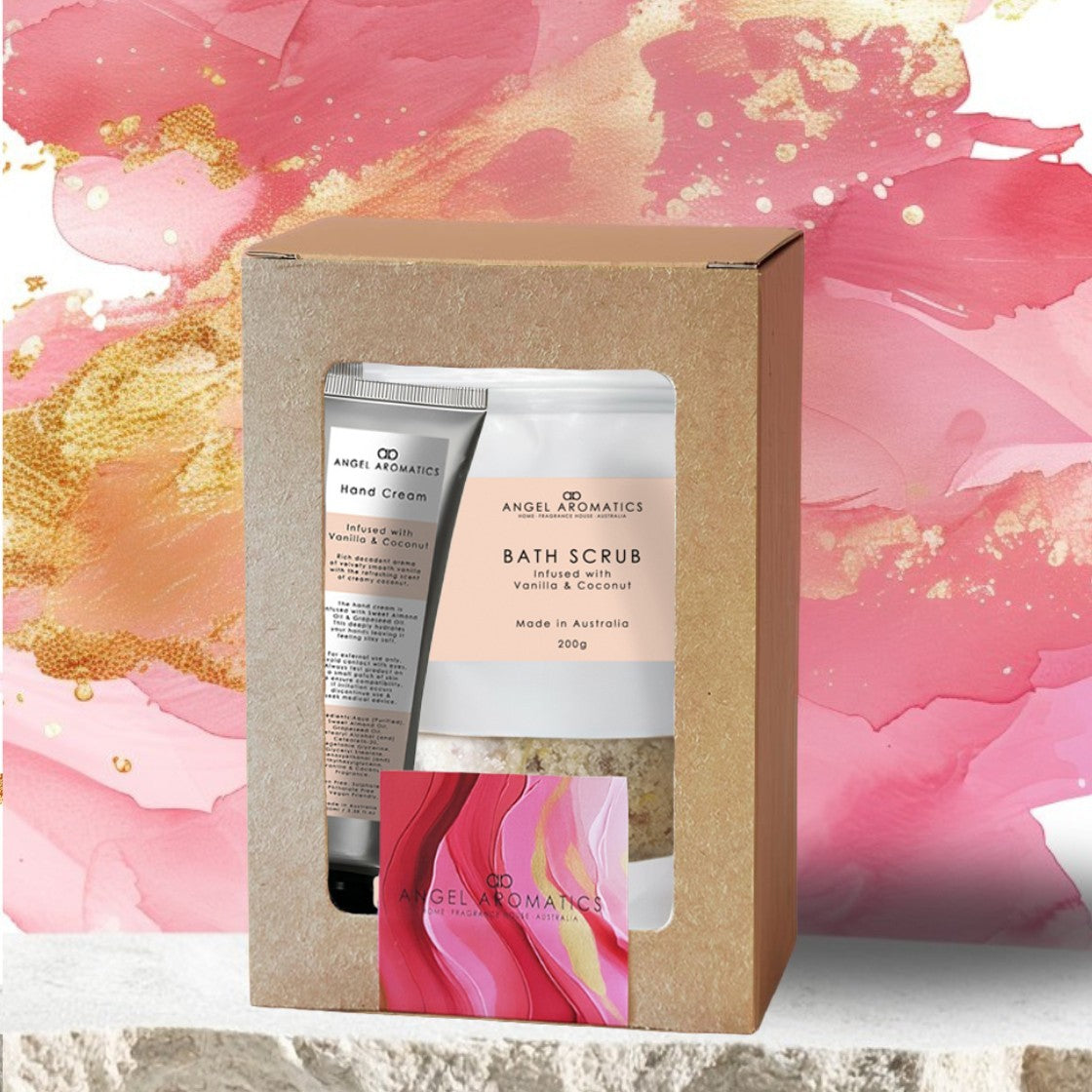 Body Scrub and Hand Cream Set - Vanilla & Coconut Fragrance-Flowers-Angel Aromatics