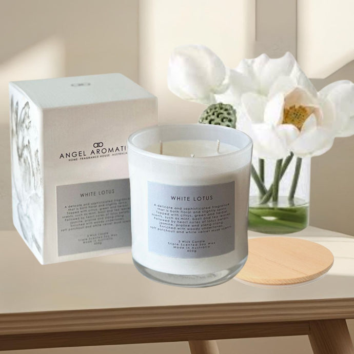 3 Wick Large Scented Candles - White Lotus-scented candles-Angel Aromatics