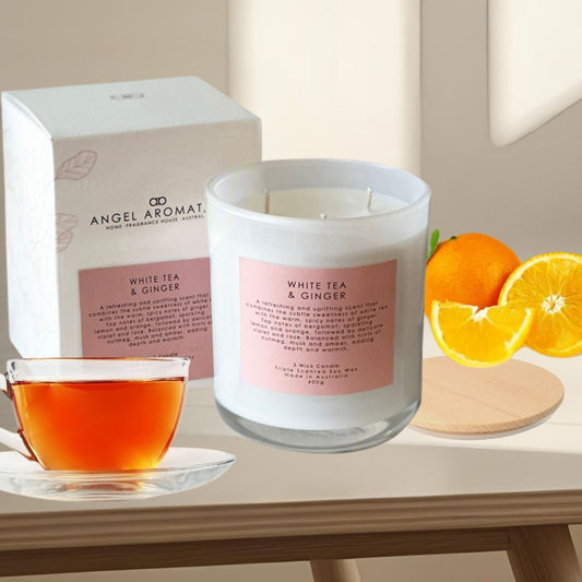3 Wick Large Scented Candles - White Tea and Ginger-candles-Angel Aromatics