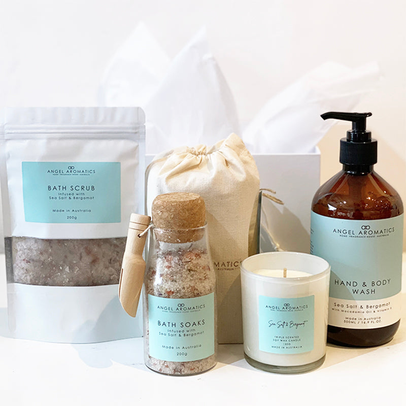 Man Bath Ritual Hamper - Sea Salt and Bergamot-Bath soaks-Angel Aromatics