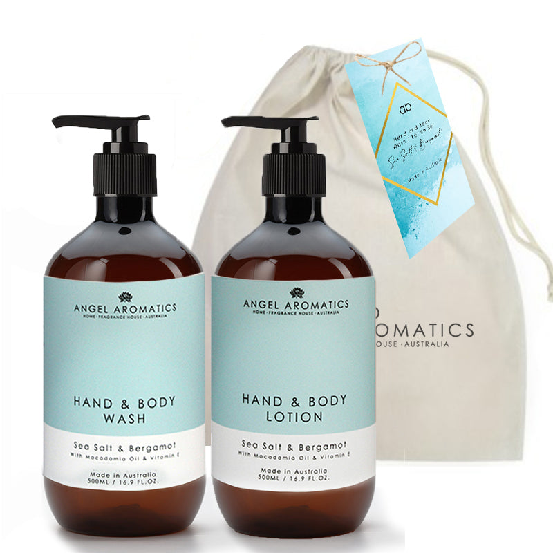Hand and Body Wash + Lotion 2 x 500ml - Sea Salt and Bergamot Gift Set-Hand and Body Gift Set-Angel Aromatics
