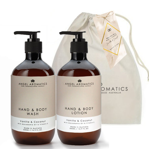 Hand and Body Wash + Lotion 2 x 500ml - Vanilla and Coconut Gift Set-Hand and Body Lotion-Angel Aromatics
