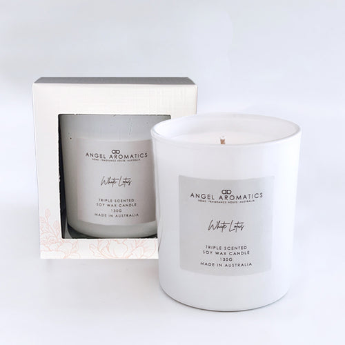 Scented Candles 130g - White Lotus-Scented candles-Angel Aromatics