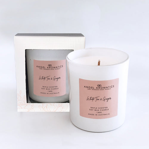 Scented Candles 130g - White Tea Ginger-scented candles-Angel Aromatics